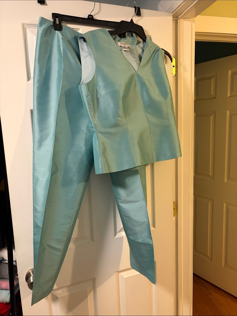 Womens Two-Piece Satin Pants and Top Set - Aqua